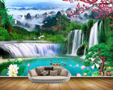 Avikalp MWZ2675 Waterfalls Pink White Flowers Boat Birds Mountains Clouds River Lake Water HD Wallpaper