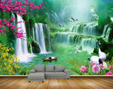 Avikalp MWZ2678 Waterfalls Flowers Birds Pink Yellow Leaves Trees Boat Plants Cranes River Lake Pond Water HD Wallpaper
