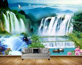 Avikalp MWZ2679 Waterfalls Birds Pink Flowers Boat Plants Mountains Clouds River Lake Pond Water HD Wallpaper