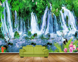 Avikalp MWZ2681 Waterfalls Pink Flowers Cranes Duck Birds Trees Plants Stones River Lake Pond Water HD Wallpaper