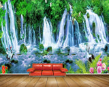 Avikalp MWZ2681 Waterfalls Pink Flowers Cranes Duck Birds Trees Plants Stones River Lake Pond Water HD Wallpaper