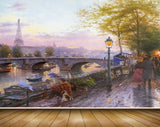 Avikalp MWZ2684 City Tower Trees River Boat Bridge Lamps Sky Men Dog Cat Painting HD Wallpaper