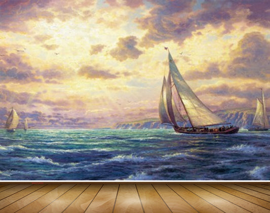 Avikalp MWZ2685 Sky Sea Boats Water Ocean Schooner Ship Painting HD Wallpaper
