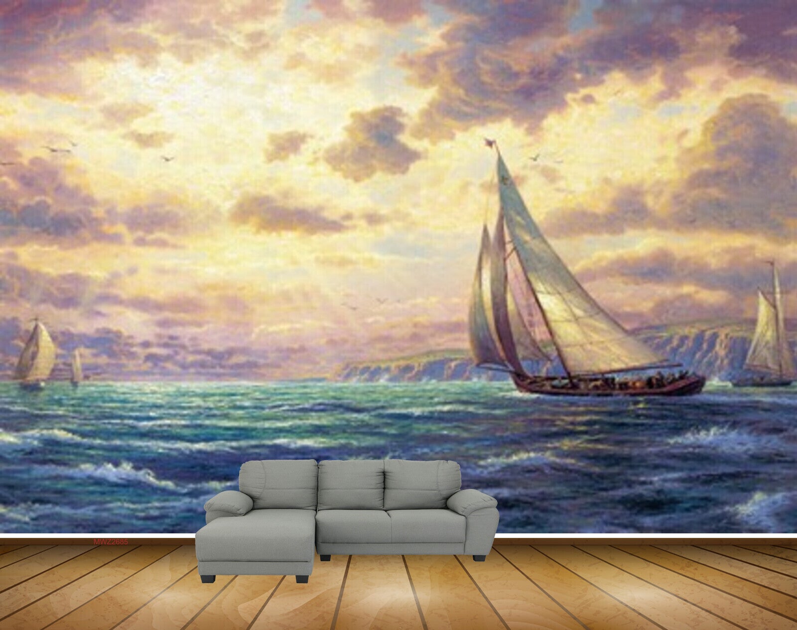 Avikalp MWZ2685 Sky Sea Boats Water Ocean Schooner Ship Painting HD Wallpaper