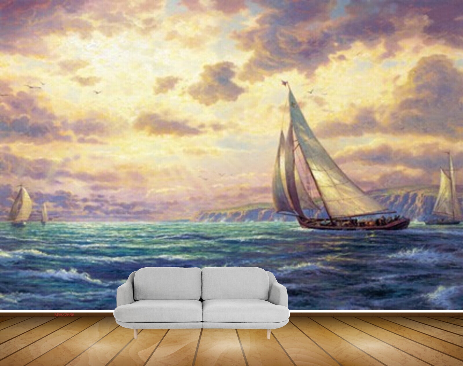 Avikalp MWZ2685 Sky Sea Boats Water Ocean Schooner Ship Painting HD Wallpaper