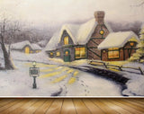 Avikalp MWZ2688 Houses Snow Trees Branches Snowfalls WindowLights Lamps Painting HD Wallpaper