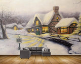 Avikalp MWZ2688 Houses Snow Trees Branches Snowfalls WindowLights Lamps Painting HD Wallpaper
