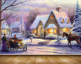 Avikalp MWZ2690 House Tree Horse People Bullockcart Road Window Light Snow Painting HD Wallpaper