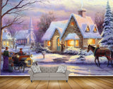 Avikalp MWZ2690 House Tree Horse People Bullockcart Road Window Light Snow Painting HD Wallpaper