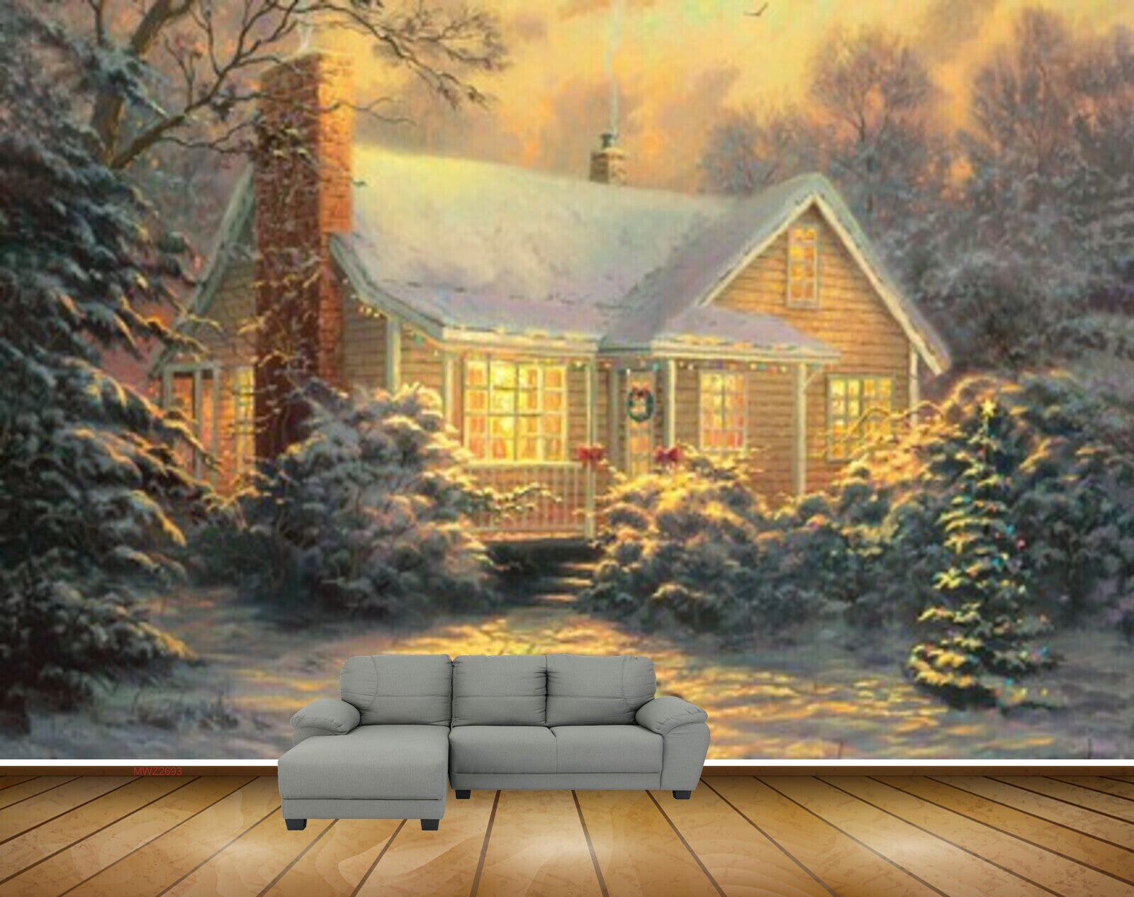 Avikalp MWZ2693 House Trees Leaves Snow Plants Window Light Painting HD Wallpaper