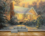 Avikalp MWZ2693 House Trees Leaves Snow Plants Window Light Painting HD Wallpaper