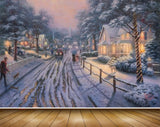 Avikalp MWZ2694 Houses Trees Road People Cars Dogs Plants Snowfalls Girls Umbrella Painting HD Wallpaper