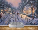 Avikalp MWZ2694 Houses Trees Road People Cars Dogs Plants Snowfalls Girls Umbrella Painting HD Wallpaper