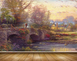 Avikalp MWZ2695 Trees Birds Culverts Men Bridge House Water River Flowers Ducks Grass Painting HD Wallpaper