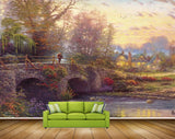 Avikalp MWZ2695 Trees Birds Culverts Men Bridge House Water River Flowers Ducks Grass Painting HD Wallpaper