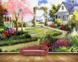 Avikalp MWZ2697 Pink Leaves Trees Flowers Houses Grass Garden Road Vellay Painting HD Wallpaper