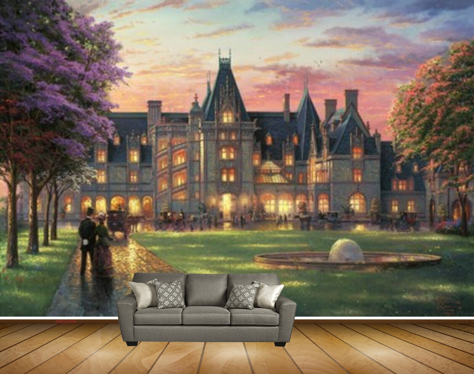 Avikalp MWZ2698 Monument Couples Trees Garden Grass Horse Painting HD Wallpaper