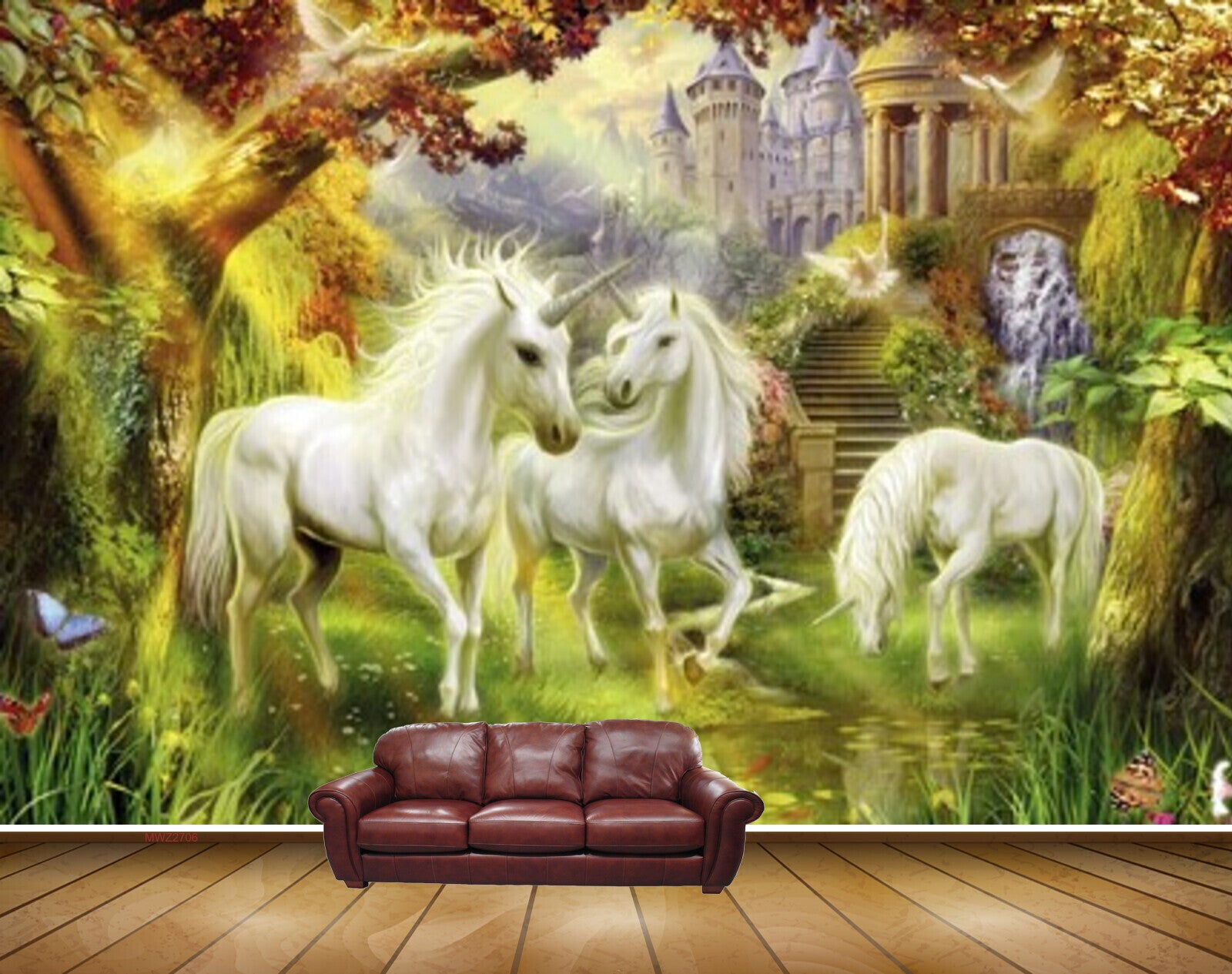 Avikalp MWZ2706 Horses Trees Grass House Pond Butterfly Birds Sun Light Painting HD Wallpaper