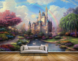 Avikalp MWZ2707 Rainbow Temple Trees Ponds Water Duck Plants Grass Garden Deers Lamps Clouds Painting HD Wallpaper