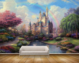Avikalp MWZ2707 Rainbow Temple Trees Ponds Water Duck Plants Grass Garden Deers Lamps Clouds Painting HD Wallpaper
