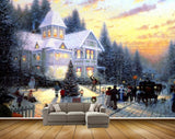 Avikalp MWZ2709 Houses Trees People Sky Christmas Tree Dog Cat Lamps Road Horsecart Snow Painting HD Wallpaper