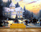 Avikalp MWZ2709 Houses Trees People Sky Christmas Tree Dog Cat Lamps Road Horsecart Snow Painting HD Wallpaper