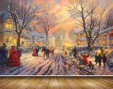 Avikalp MWZ2710 Snow Trees People Dog Houses Horsescart Road Painting HD Wallpaper