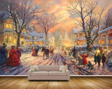 Avikalp MWZ2710 Snow Trees People Dog Houses Horsescart Road Painting HD Wallpaper