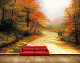 Avikalp MWZ2713 Road Orange Green Trees Grass Leaves Painting HD Wallpaper