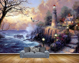 Avikalp MWZ2715 Trees River Sea Water Birds Lamps House Flowers Sunlight Clouds Stones Painting HD Wallpaper