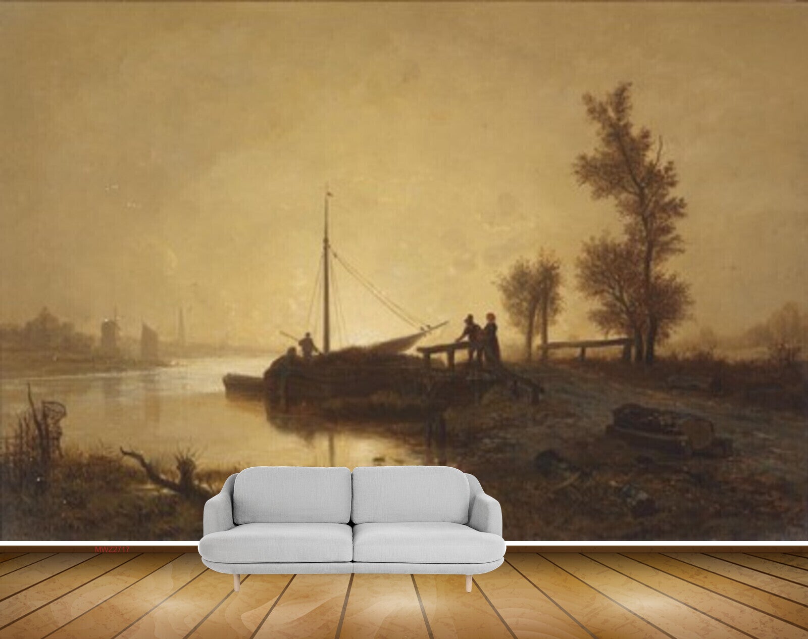 Avikalp MWZ2717 Sky Trees Pond Boat Couples River Lake Water Painting HD Wallpaper