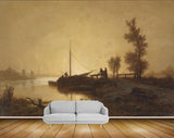 Avikalp MWZ2717 Sky Trees Pond Boat Couples River Lake Water Painting HD Wallpaper