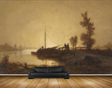 Avikalp MWZ2717 Sky Trees Pond Boat Couples River Lake Water Painting HD Wallpaper