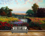 Avikalp MWZ2722 Clouds Trees River Pond Water Orange Red Yellow Flowers Trees Painting HD Wallpaper