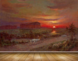 Avikalp MWZ2724 Sunset Sunrise Clouds Sky Trees Animals Grass Road Trees Painting HD Wallpaper