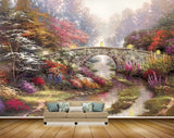 Avikalp MWZ2725 Trees Purple Red White Flowers Grass River Pond Water Bridge Lamps Light 'Painting HD Wallpaper