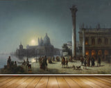 Avikalp MWZ2727 Monuments River Lake Water People Trees Moonlight Night Dogs Painting HD Wallpaper