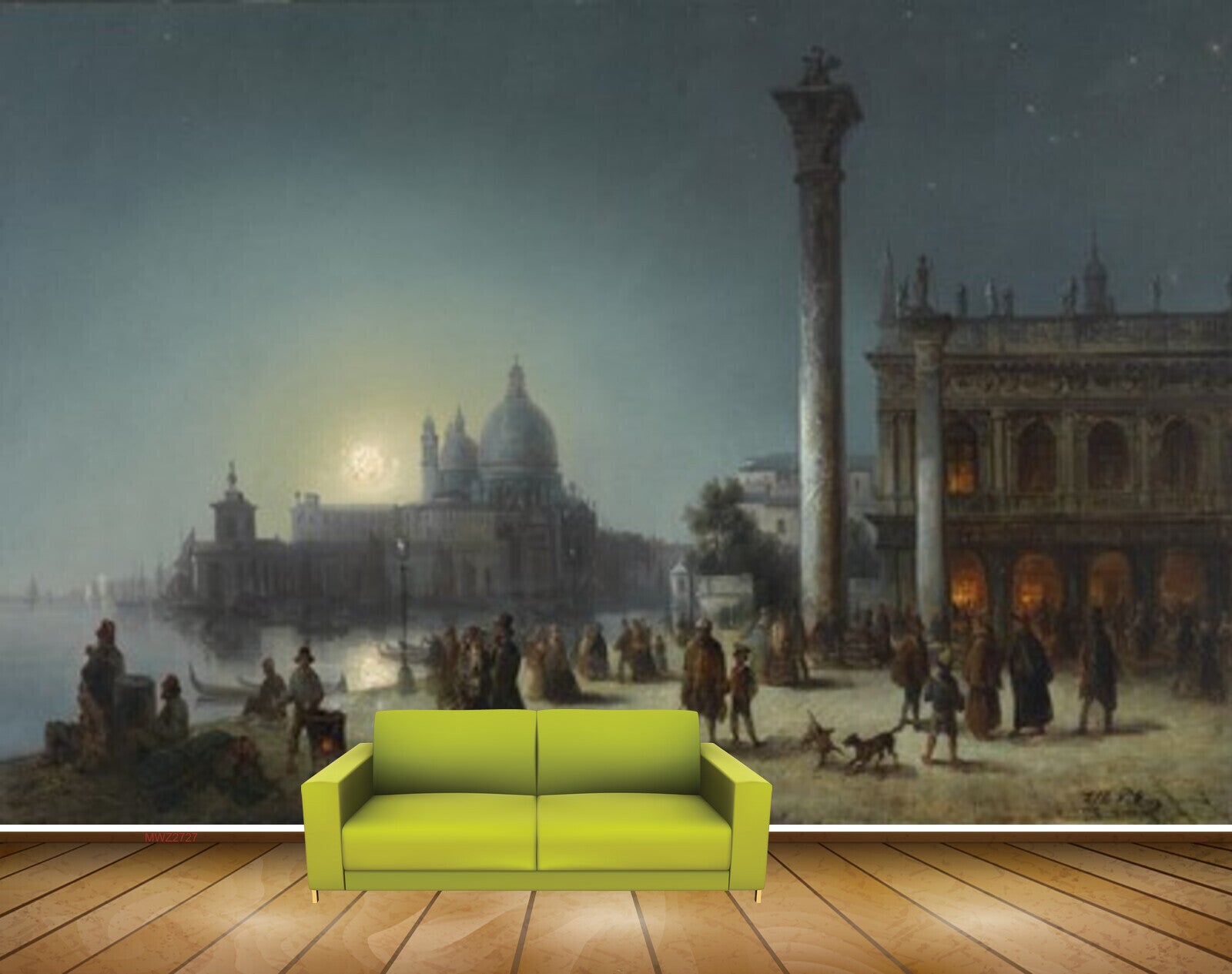 Avikalp MWZ2727 Monuments River Lake Water People Trees Moonlight Night Dogs Painting HD Wallpaper