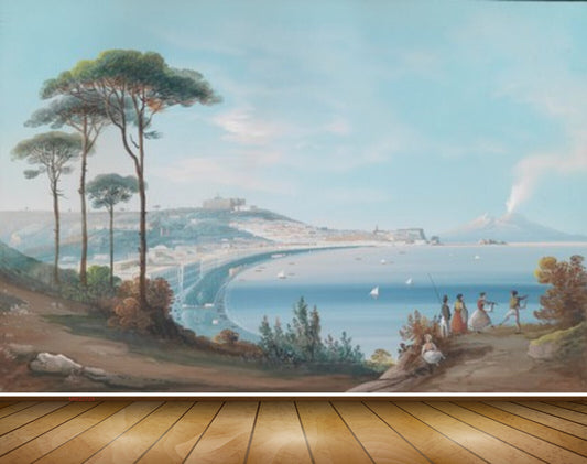Avikalp MWZ2729 Trees Sky Mountains People Sea Birds Water Ocean Beach Boats Buildings Painting HD Wallpaper