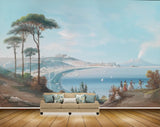 Avikalp MWZ2729 Trees Sky Mountains People Sea Birds Water Ocean Beach Boats Buildings Painting HD Wallpaper