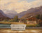 Avikalp MWZ2738 Sky Mountains Trees Houses Grass River Pond Lake Water Painting HD Wallpaper