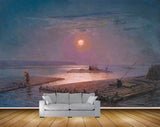 Avikalp MWZ2740 Sun Sky Clouds People River Water Boats Painting HD Wallpaper