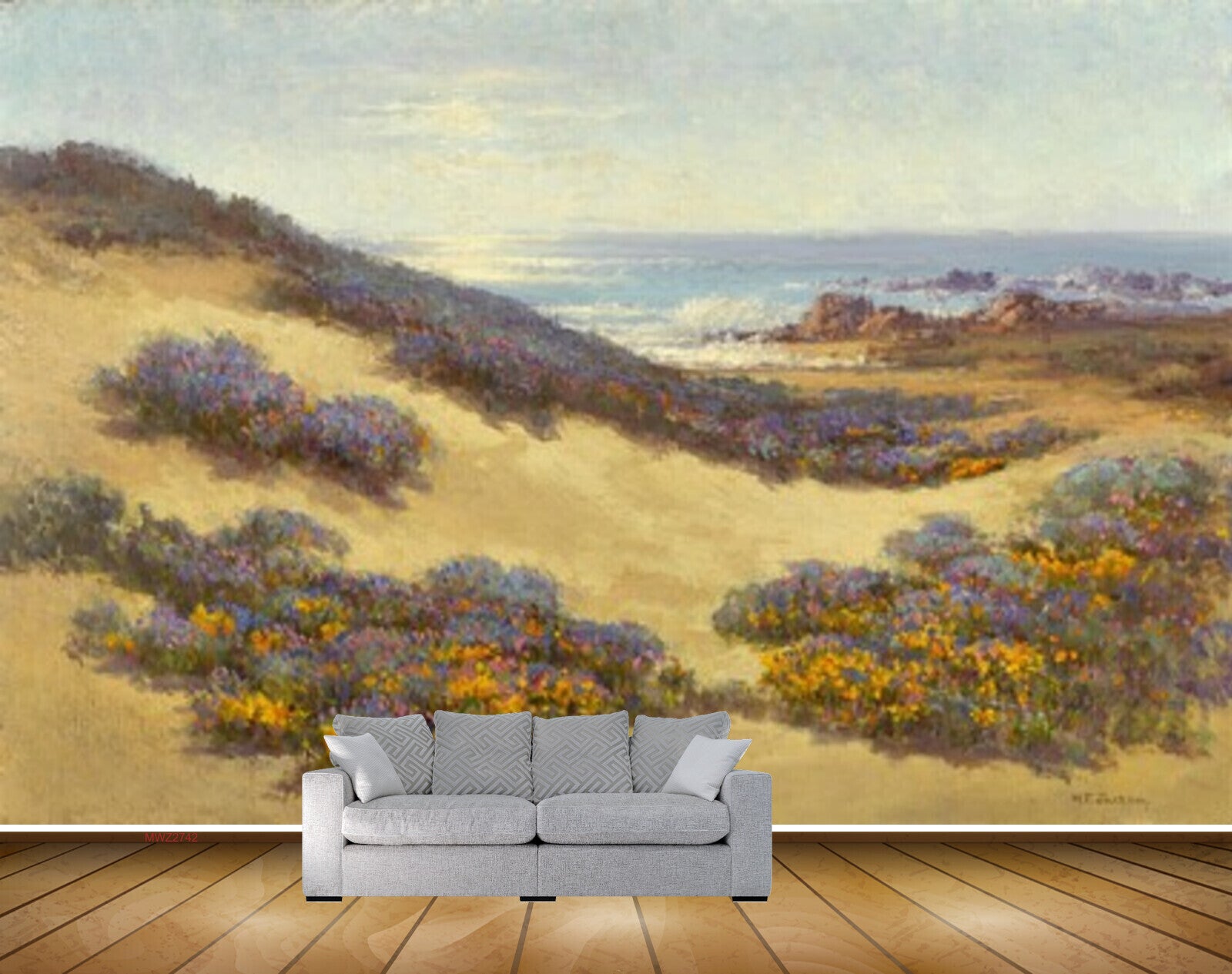 Avikalp MWZ2742 Mountains Sand Flowers Plants Sea River Water Painting HD Wallpaper