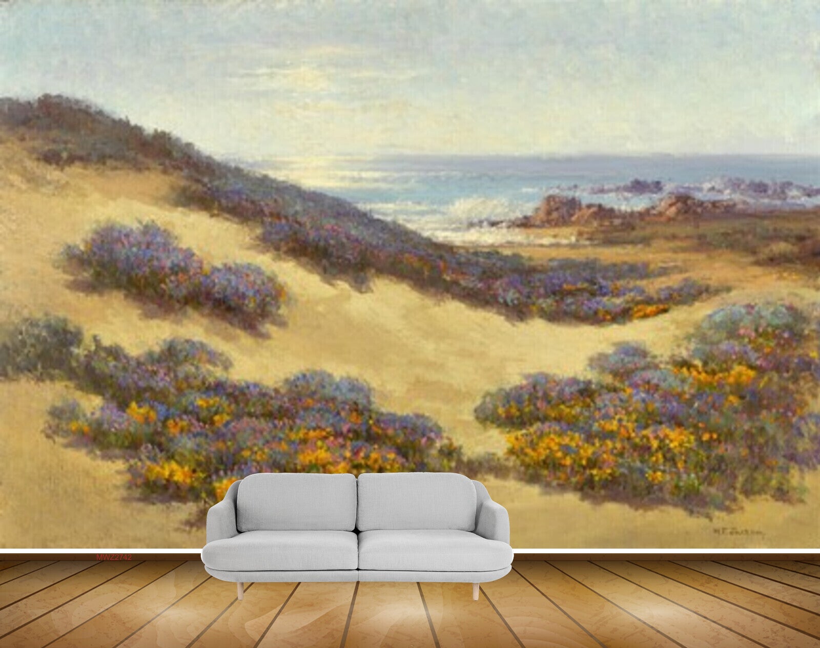 Avikalp MWZ2742 Mountains Sand Flowers Plants Sea River Water Painting HD Wallpaper