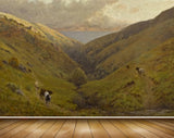 Avikalp MWZ2743 Clouds Mountains Trees Animals Cows Grass Sea Water Ocean Painting HD Wallpaper