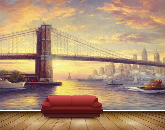 Avikalp MWZ2747 Clouds Bridge Buildings Ship River Water Painting HD Wallpaper