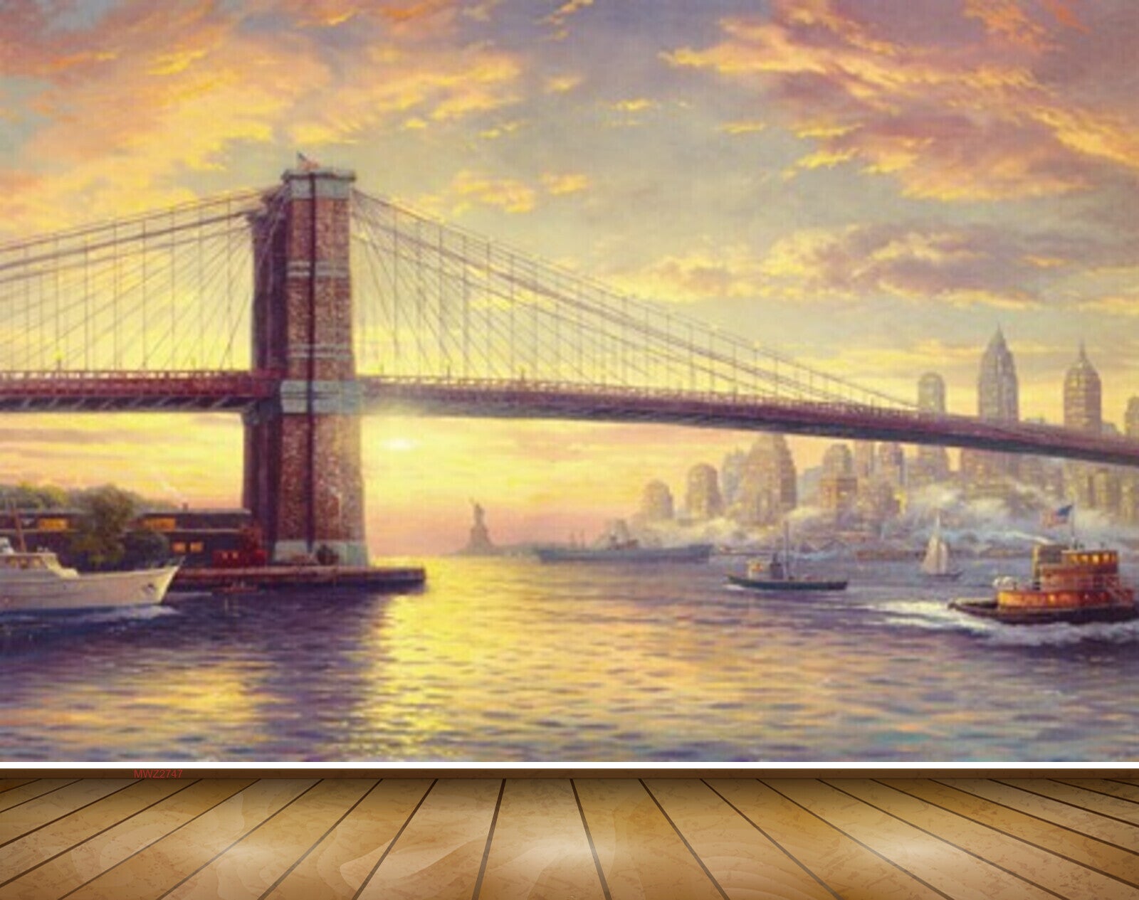 Avikalp MWZ2747 Clouds Bridge Buildings Ship River Water Painting HD Wallpaper
