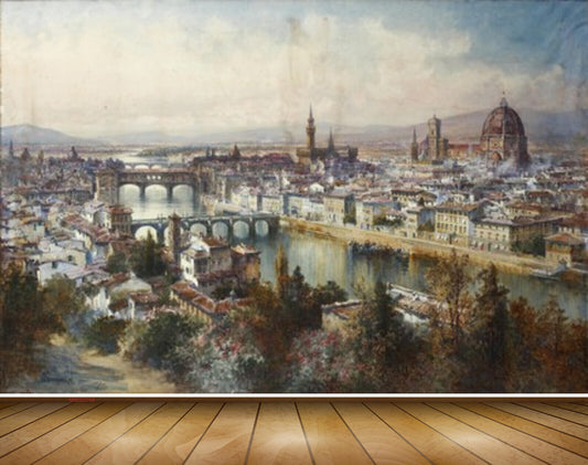 Avikalp MWZ2748 Buildings River Water Trees Bridge City Painting HD Wallpaper