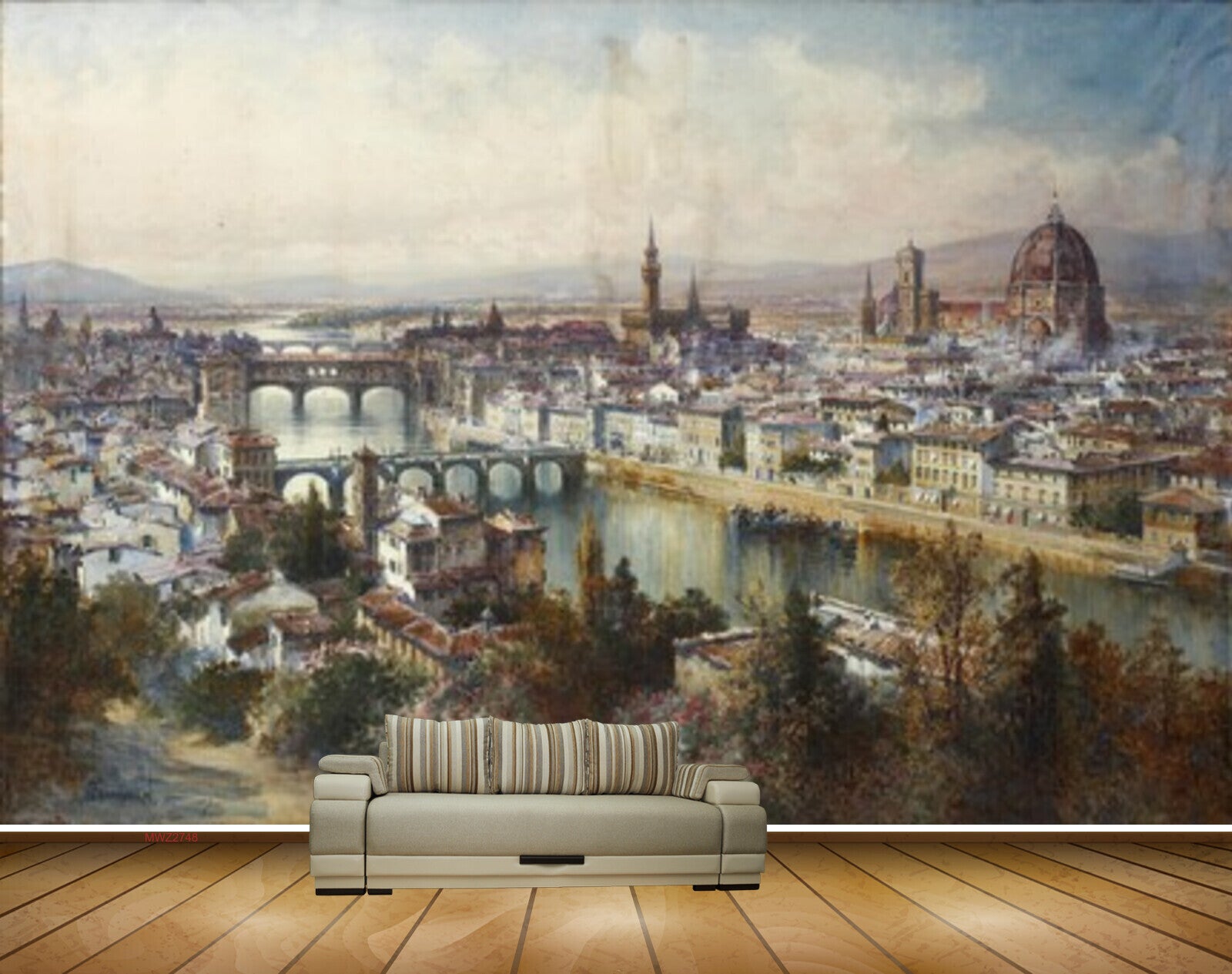 Avikalp MWZ2748 Buildings River Water Trees Bridge City Painting HD Wallpaper
