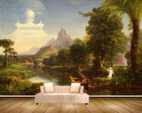 Avikalp MWZ2750 Clouds Trees Grass Plants Boat Girls River Lake Water Mountains Painting HD Wallpaper